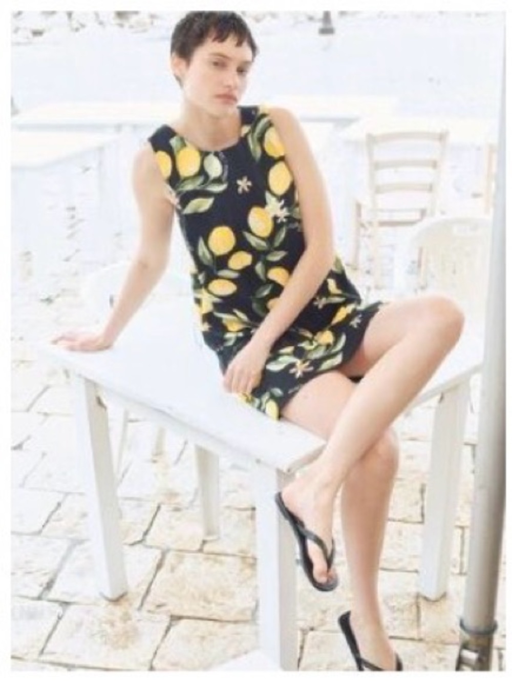 NWT H&M Black Lemon Print Sleeveless Mini Dress SZ XS